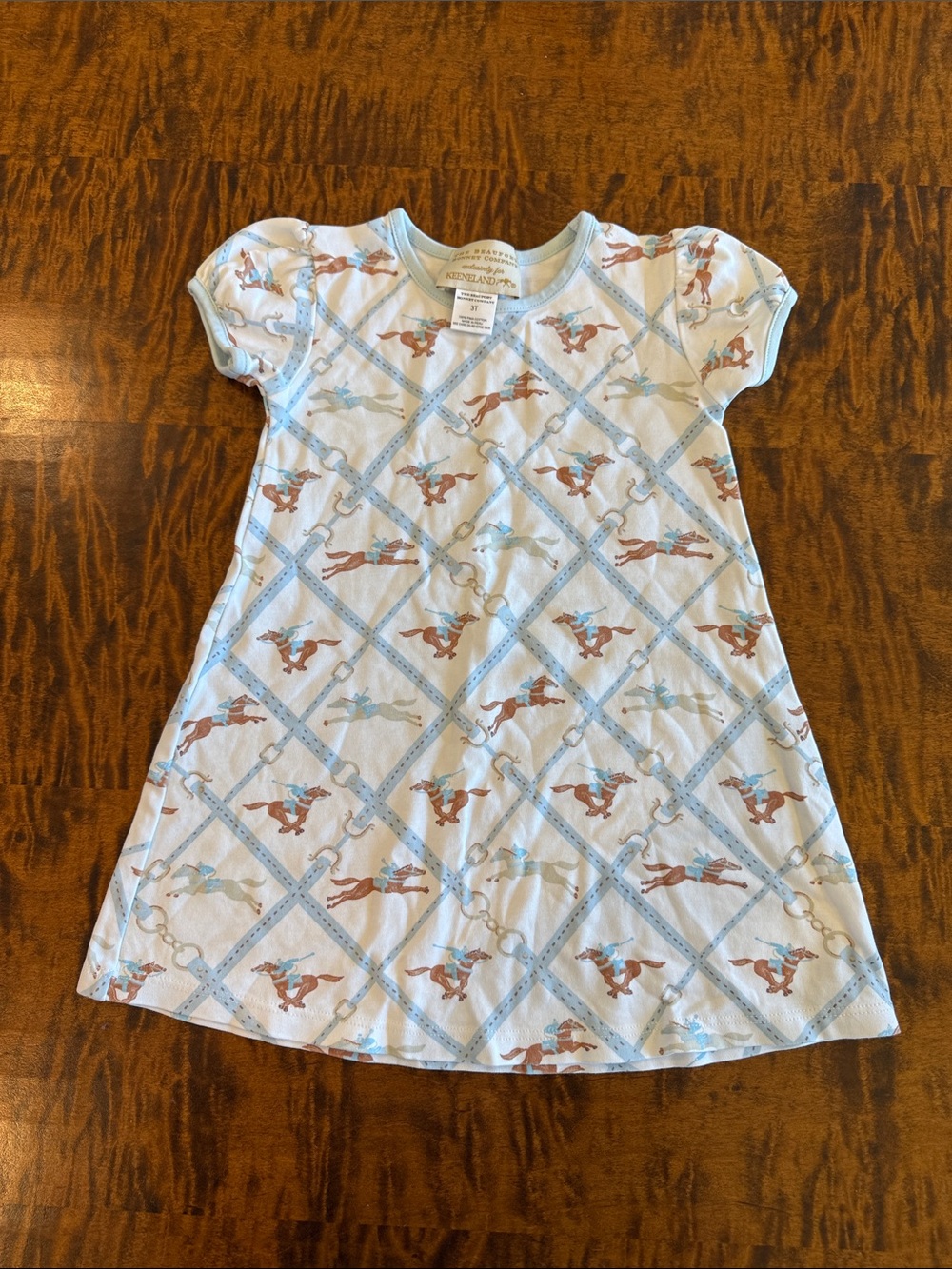The Beaufort Bonnet Company White & Light Blue Horse-Print Casual Dress